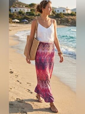 Saint Tropez West NWT Purple Pink Chevron Coastal Beach Maxi Skirt Women’s Sz 10